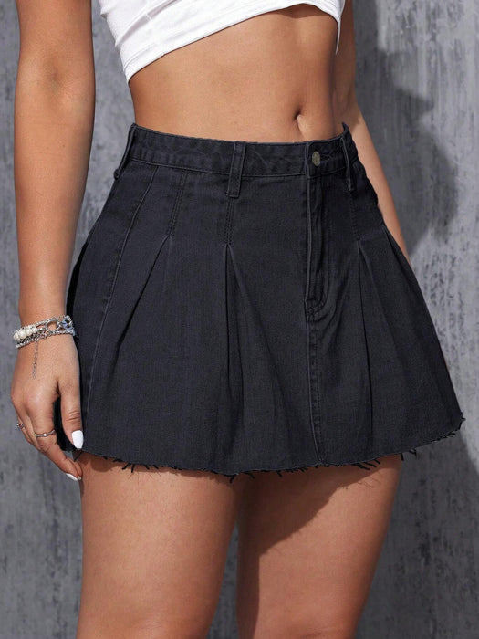 SHEIN ICON Falda informal de mezclilla plisada para mujer, diaria de verano - Quierox - Tienda Online