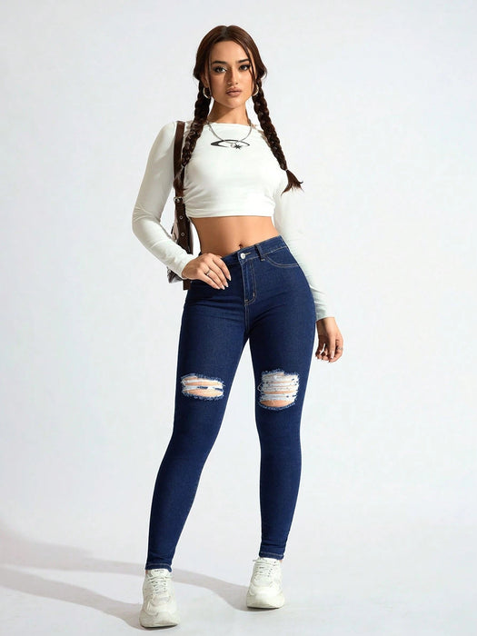 SHEIN ICON Pantalones vaqueros casuales y versátiles para mujer - Quierox - Tienda Online