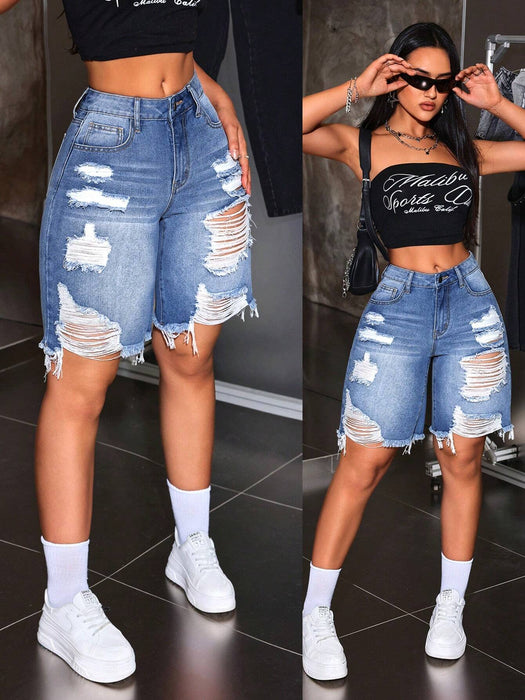 SHEIN ICON Shorts vaqueros desgastados informales de verano - Quierox - Tienda Online