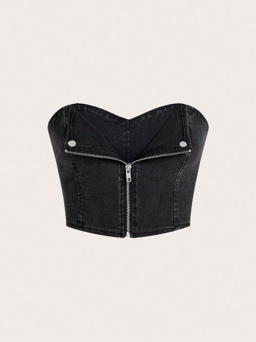 SHEIN ICON Top en mezclilla con cremallera trasera tubo - Quierox - Tienda Online