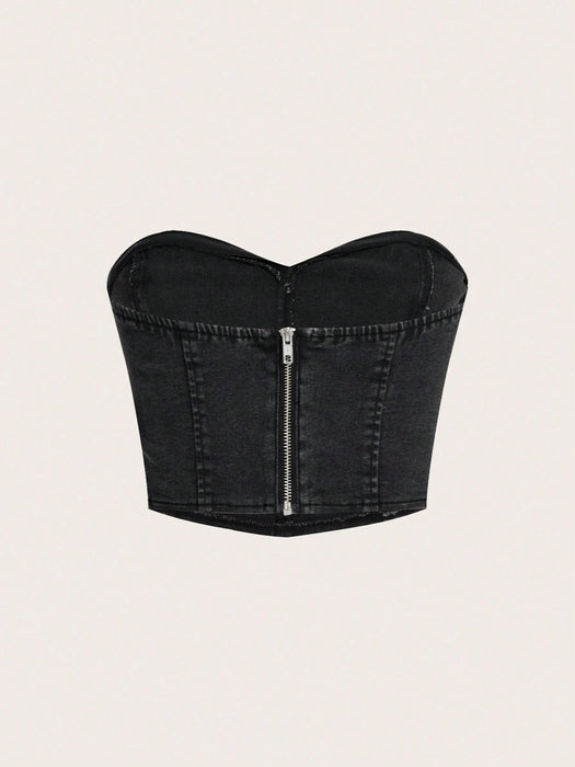 SHEIN ICON Top en mezclilla con cremallera trasera tubo - Quierox - Tienda Online