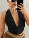 SHEIN ICON Top sexy sin mangas con cuello drapeado, espalda descubierta, liso y anudado al cuello - Quierox - Tienda Online