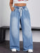 SHEIN ICON Vaqueros boyfriend holgados de pierna ancha con bolsillo y cintura con cordón - Quierox - Tienda Online