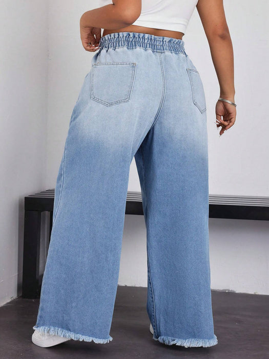 SHEIN ICON Vaqueros boyfriend holgados de pierna ancha con bolsillo y cintura con cordón - Quierox - Tienda Online