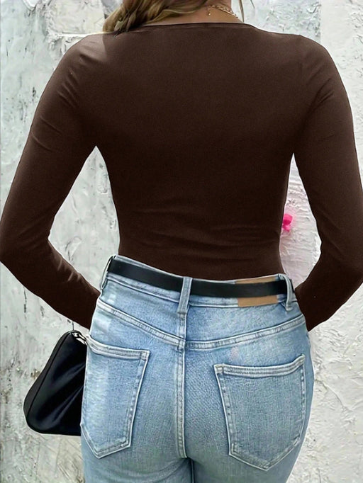 SHEIN INAWLY Body de mujer de unicolor, cuello redondo, hombros regulares - Quierox - Tienda Online