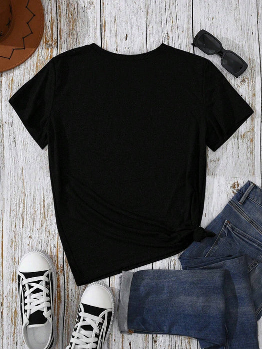 SHEIN INAWLY Camiseta de manga corta con estampado de eslogan para mujer - Quierox - Tienda Online