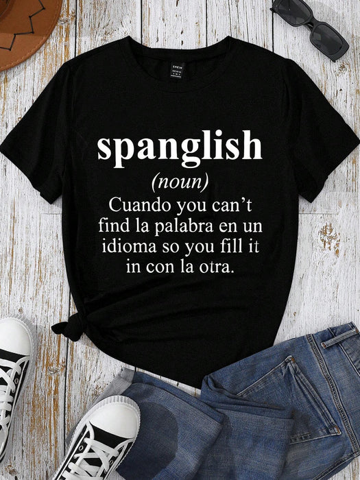 SHEIN INAWLY Camiseta de manga corta con estampado de eslogan para mujer - Quierox - Tienda Online