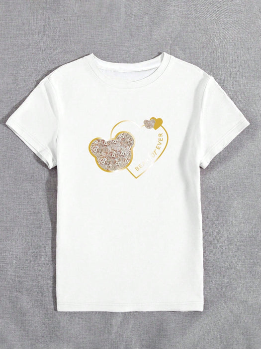 SHEIN INAWLY Camiseta de mujer con cuello redondo, manga corta, estampado gráfico - Quierox - Tienda Online