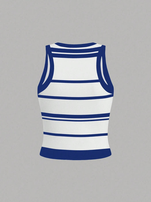 SHEIN INAWLY Camiseta de tirantes informal de cuello redondo con estampado de lazo y rayas para mujer - Quierox - Tienda Online