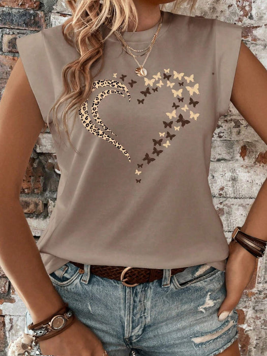 SHEIN INAWLY Camiseta de verano para mujer, versátil, con estampado de corazones - Quierox - Tienda Online