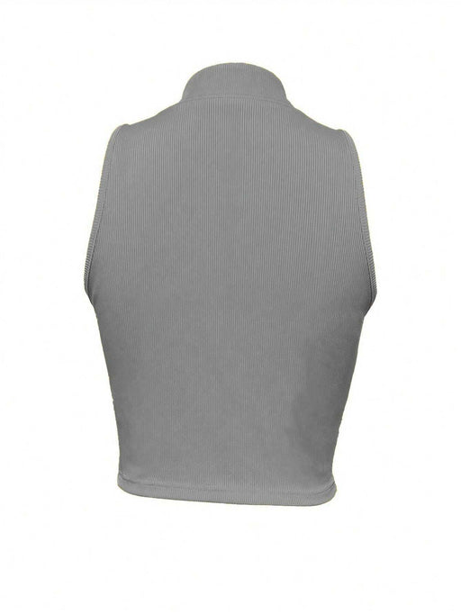 SHEIN INAWLY Camiseta sin mangas de color liso para mujer para verano con cremallera frontal y cuello alto - Quierox - Tienda Online