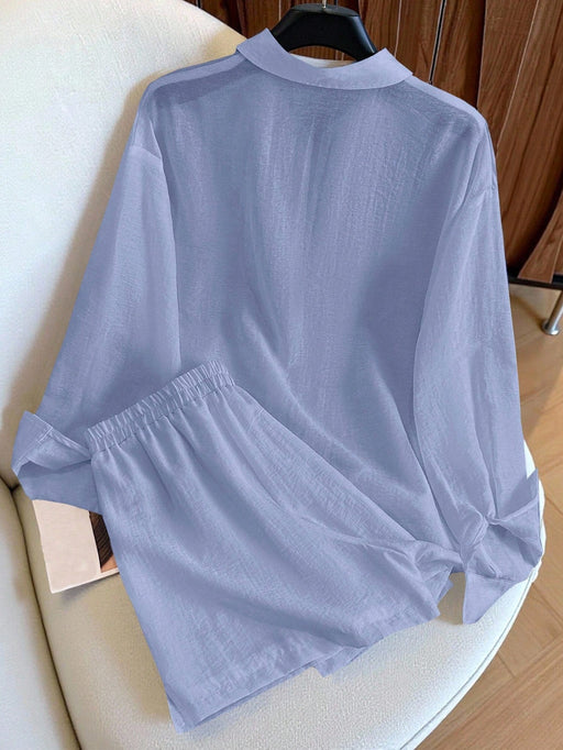 SHEIN INAWLY Conjunto de 2 piezas: Shorts bordados con logo de talla grande y camisa de manga larga de unicolor - Quierox - Tienda Online