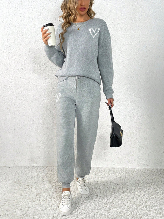 SHEIN INAWLY Pantalones deportivos con sudadera con estampado de corazón - Quierox - Tienda Online