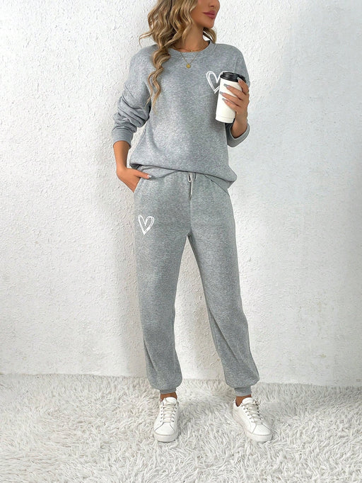 SHEIN INAWLY Pantalones deportivos con sudadera con estampado de corazón - Quierox - Tienda Online