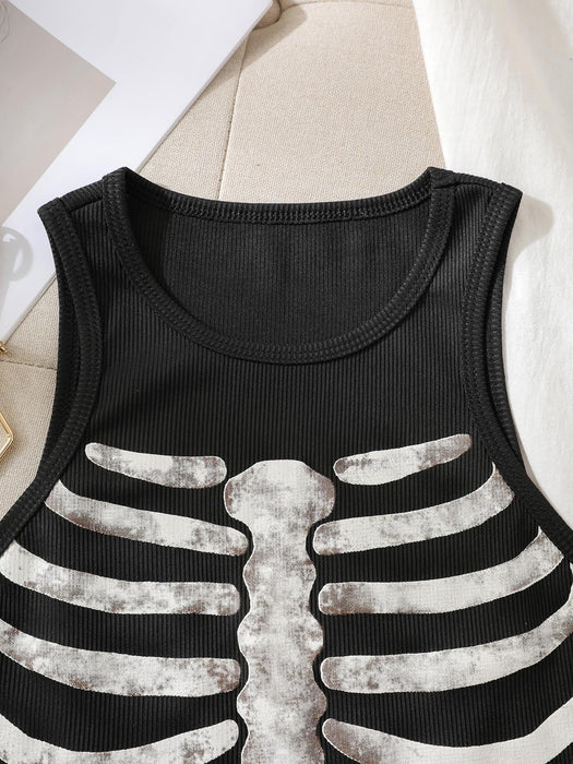 SHEIN INAWLY Parte superior tipo camiseta gráfica con estampado de esqueleto para mujeres - Quierox - Tienda Online
