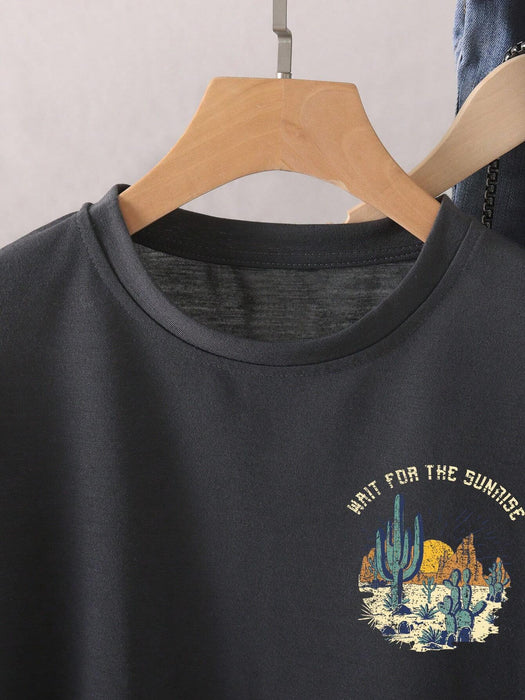 Shein INAWLY Plus Camiseta con gráfico de cactus y eslogan ESPERA EL AMANECER ARIZONA - Quierox - Tienda Online