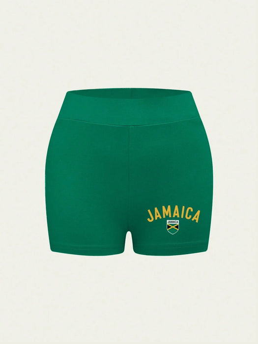 SHEIN INAWLY Shorts de impresión de la bandera de Jamaica para mujeres - Quierox - Tienda Online