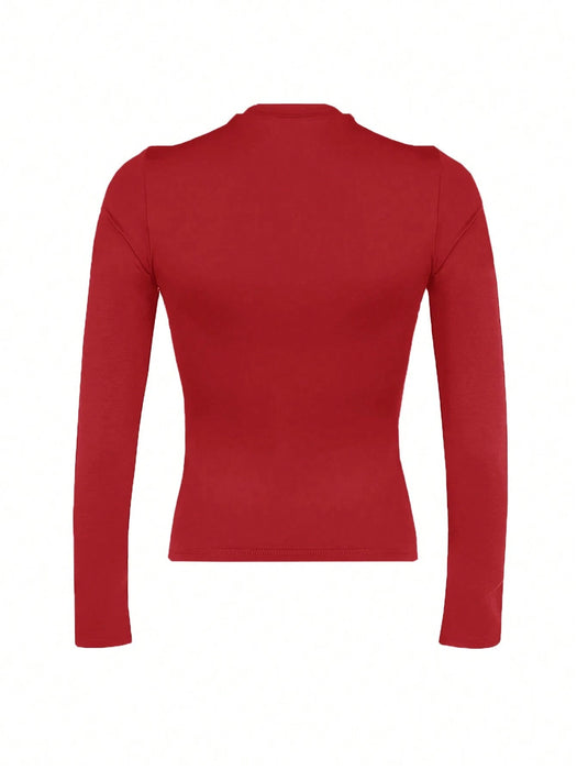 Shein INAWLY Solva Camiseta de manga larga y cuello redondo de unicolor - Quierox - Tienda Online