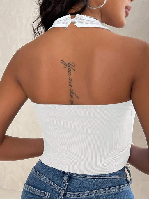 SHEIN INAWLY Top de punto acanalado sólido con cuello halter para el verano - Quierox - Tienda Online