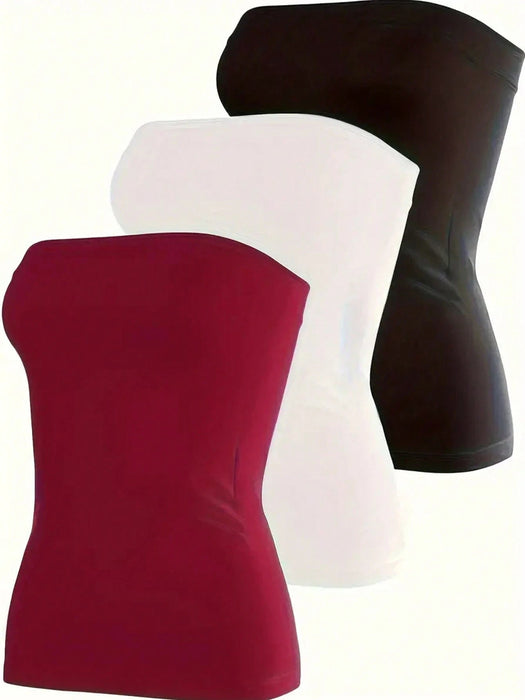 Shein INAWLY Top sin tirantes ajustado de color liso para verano - Quierox - Tienda Online