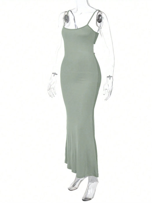 SHEIN INAWLY Vestido ajustado de unicolor y sin espalda para mujer, de verano - Quierox - Tienda Online