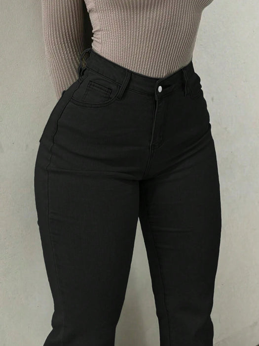 Shein Jeans ajustados acampanados con lazo bordado en el bolsillo trasero - Quierox - Tienda Online