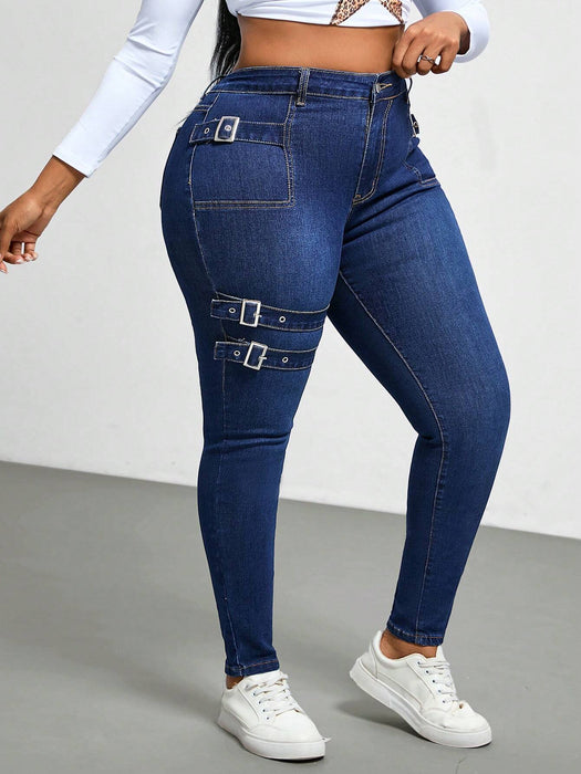 SHEIN Jeans ajustados de mezclilla lavada de talla grande de Slaydiva, para mujer. - Quierox - Tienda Online