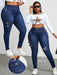 SHEIN Jeans ajustados de mezclilla lavada de talla grande de Slaydiva, para mujer. - Quierox - Tienda Online