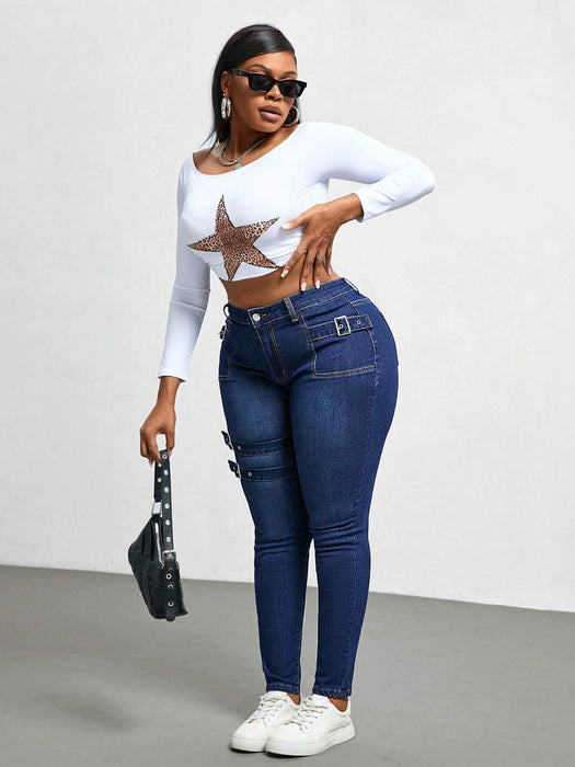 SHEIN Jeans ajustados de mezclilla lavada de talla grande de Slaydiva, para mujer. - Quierox - Tienda Online