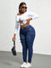 SHEIN Jeans ajustados de mezclilla lavada de talla grande de Slaydiva, para mujer. - Quierox - Tienda Online