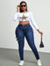 SHEIN Jeans ajustados de mezclilla lavada de talla grande de Slaydiva, para mujer. - Quierox - Tienda Online