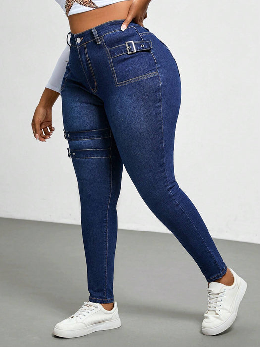 SHEIN Jeans ajustados de mezclilla lavada de talla grande de Slaydiva, para mujer. - Quierox - Tienda Online