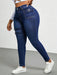 SHEIN Jeans ajustados de mezclilla lavada de talla grande de Slaydiva, para mujer. - Quierox - Tienda Online