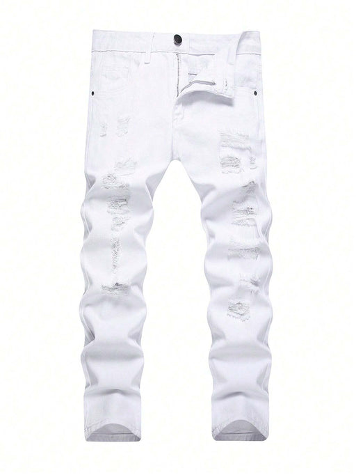 Shein Jeans blancos ajustados desgastados para niño preadolescente - Quierox - Tienda Online