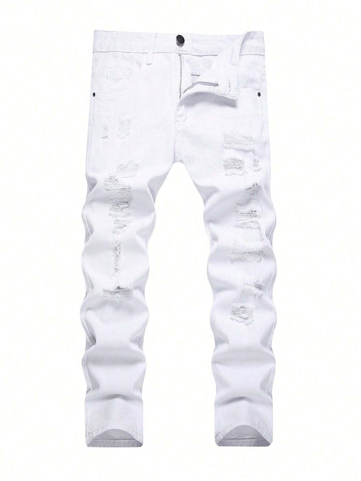 Shein Jeans blancos ajustados desgastados para niño preadolescente - Quierox - Tienda Online
