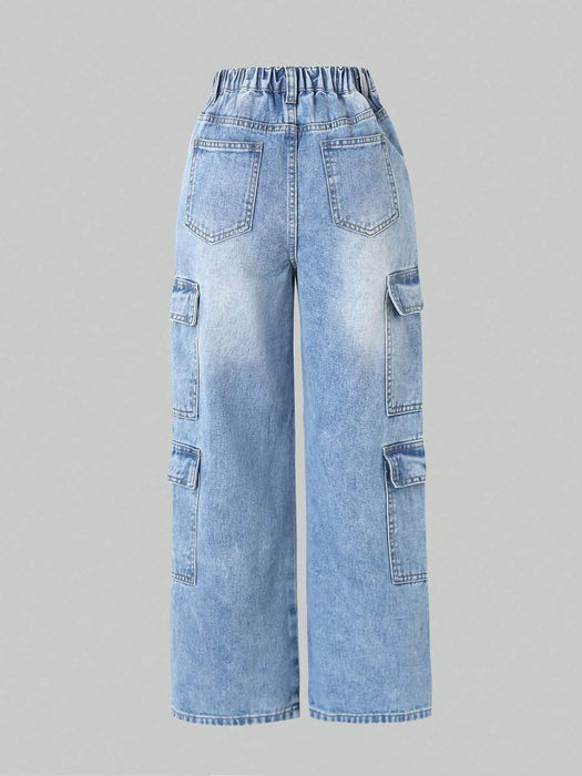 SHEIN Jeans holgados de pierna recta desgastados estilo cargo casual con cintura asimétrica y múltiples bolsillos - Quierox - Tienda Online