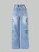 SHEIN Jeans holgados de pierna recta desgastados estilo cargo casual con cintura asimétrica y múltiples bolsillos - Quierox - Tienda Online