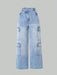 SHEIN Jeans holgados de pierna recta desgastados estilo cargo casual con cintura asimétrica y múltiples bolsillos - Quierox - Tienda Online
