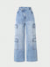 SHEIN Jeans holgados de pierna recta desgastados estilo cargo casual con cintura asimétrica y múltiples bolsillos - Quierox - Tienda Online