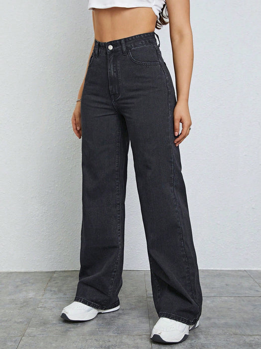 Shein Jeans Jeanoix de talle alto y pierna recta - Quierox - Tienda Online