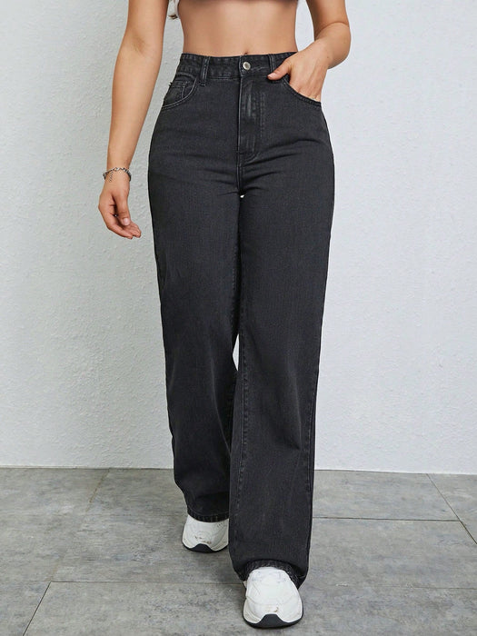 Shein Jeans Jeanoix de talle alto y pierna recta - Quierox - Tienda Online