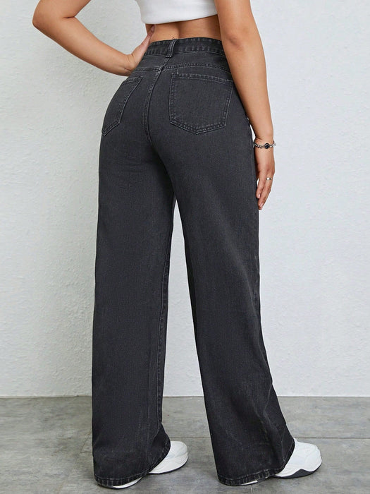 Shein Jeans Jeanoix de talle alto y pierna recta - Quierox - Tienda Online