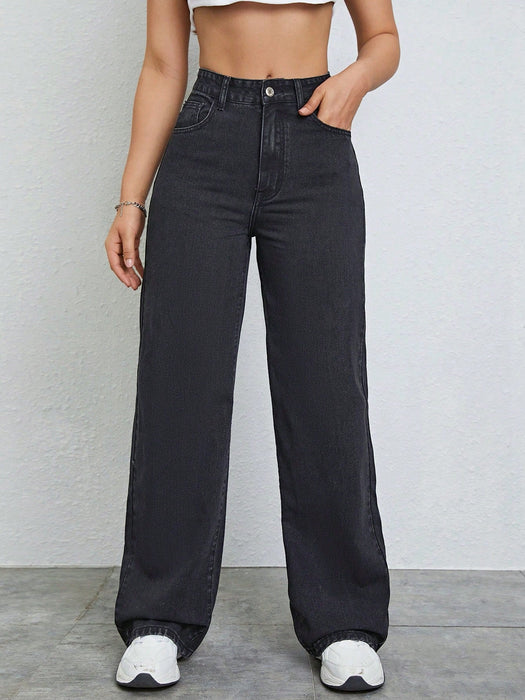 Shein Jeans Jeanoix de talle alto y pierna recta - Quierox - Tienda Online
