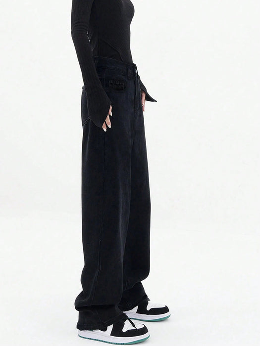 SHEIN Jeans rectos de pierna sólida, negro casual de primavera - Quierox - Tienda Online