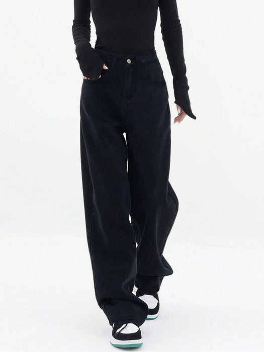 SHEIN Jeans rectos de pierna sólida, negro casual de primavera - Quierox - Tienda Online
