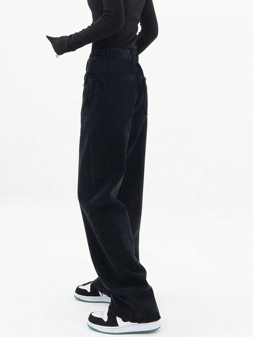 SHEIN Jeans rectos de pierna sólida, negro casual de primavera - Quierox - Tienda Online