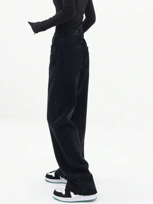 SHEIN Jeans rectos de pierna sólida, negro casual de primavera - Quierox - Tienda Online