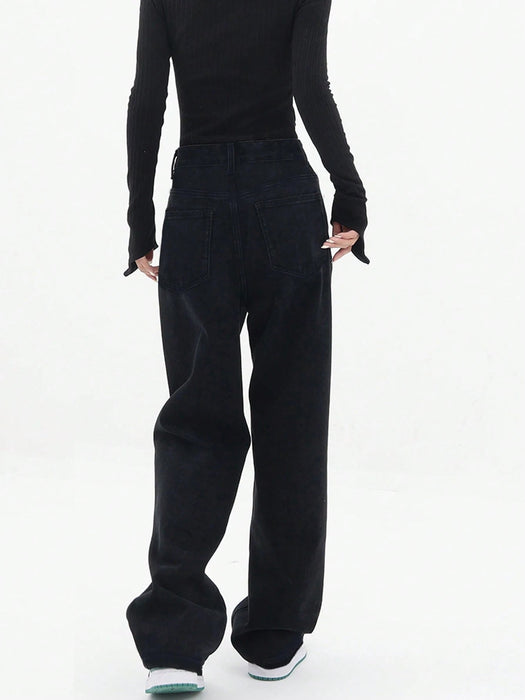 SHEIN Jeans rectos de pierna sólida, negro casual de primavera - Quierox - Tienda Online