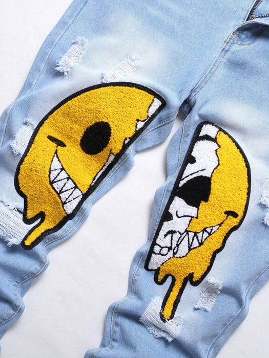 Shein Jeans rotos con gráfico de dibujos animados para hombres - Quierox - Tienda Online