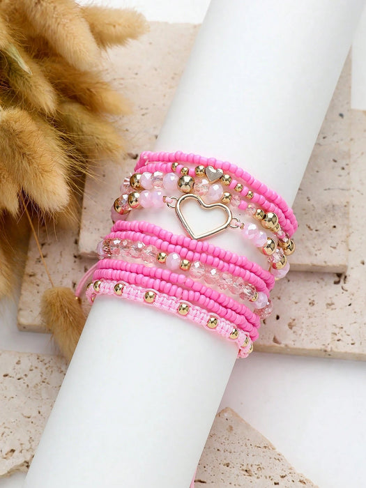 Shein Juego de 10 pulseras de cuentas bohemias hechas a mano con forma de corazón para mujer - Quierox - Tienda Online